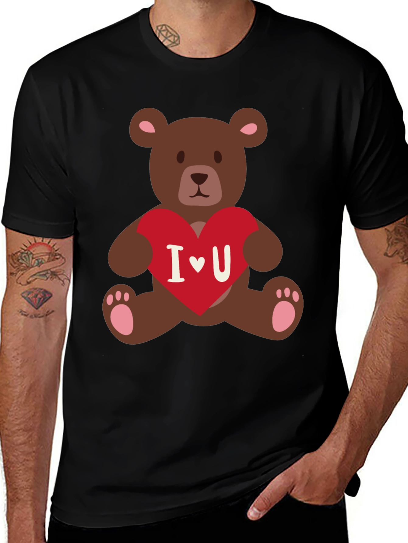 I Heart You Teddy Bear Graphic Tee - Black