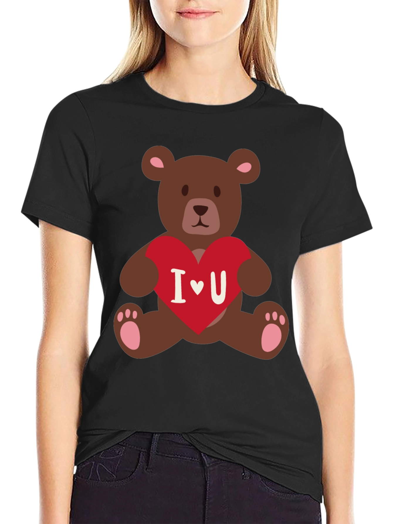 I Heart You Teddy Bear Graphic Tee - Black