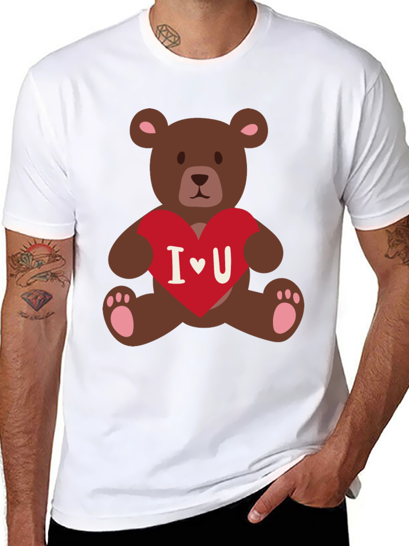 I Heart You Teddy Bear Graphic Tee - Black