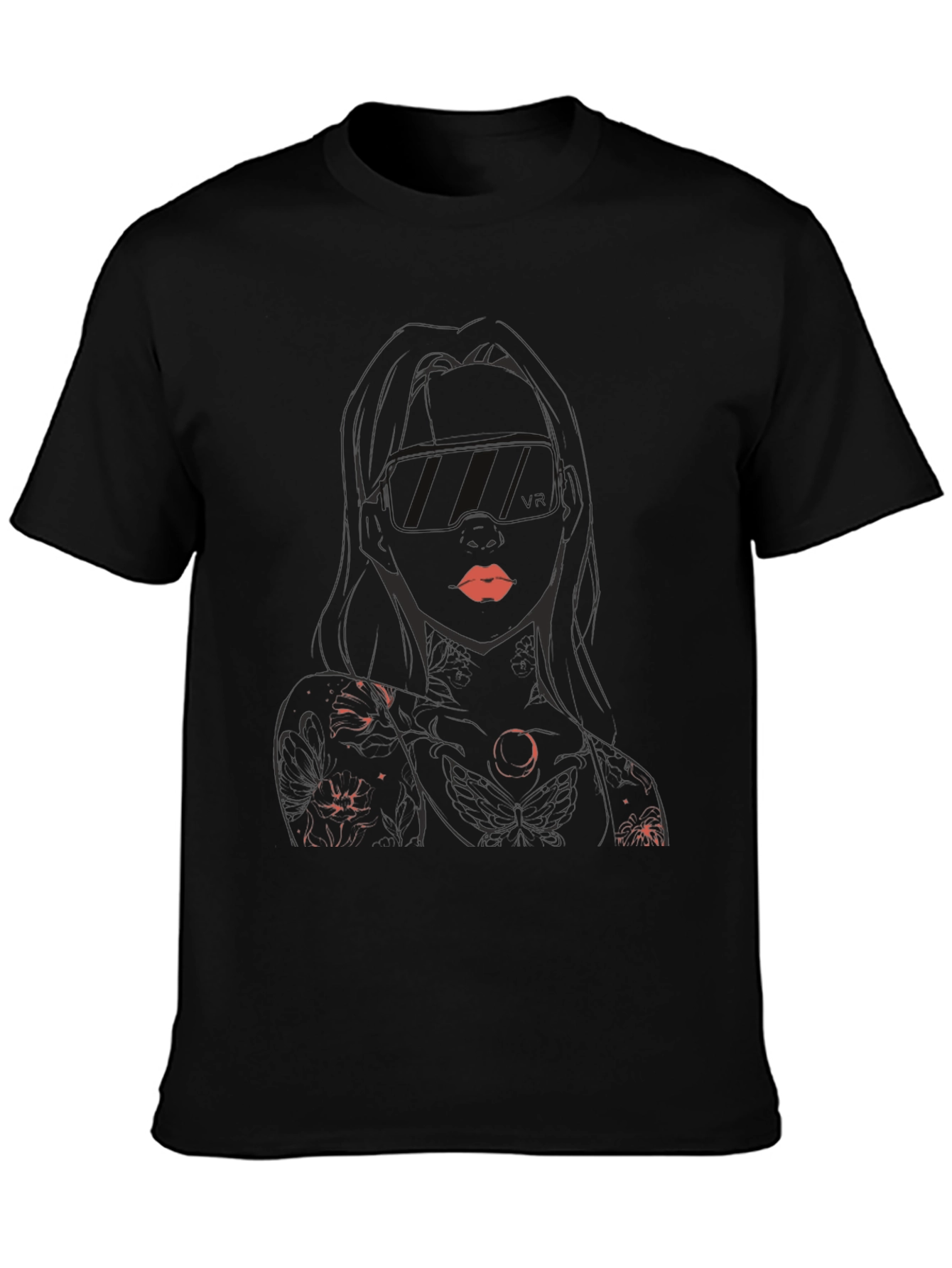Graphic Tee - Womans Silhouette Red Lips Black Shirt