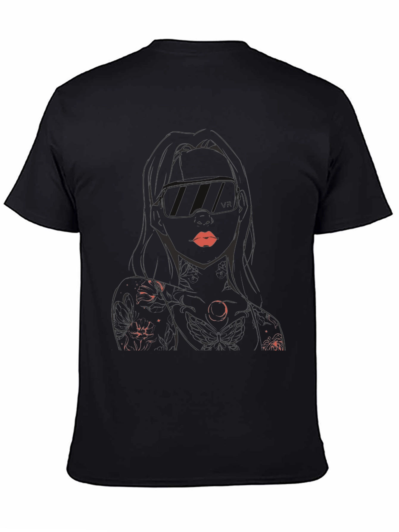 Graphic Tee - Womans Silhouette Red Lips Black Shirt