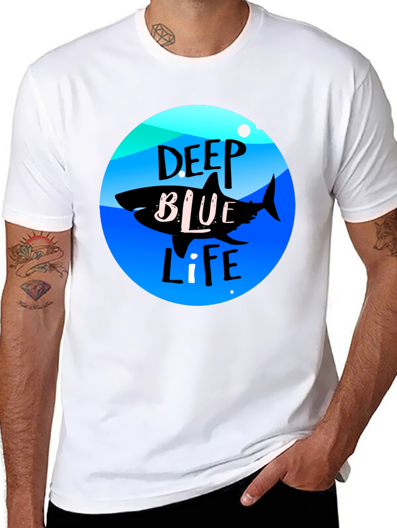 Deep Blue Life Shark Graphic Tee - Black