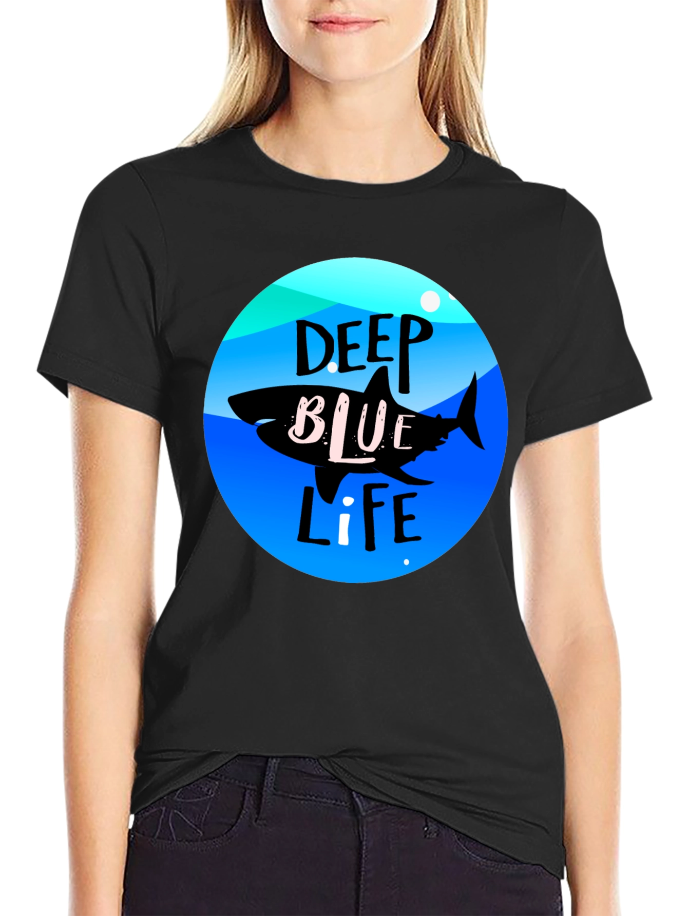 Deep Blue Life Shark Graphic Tee - Black
