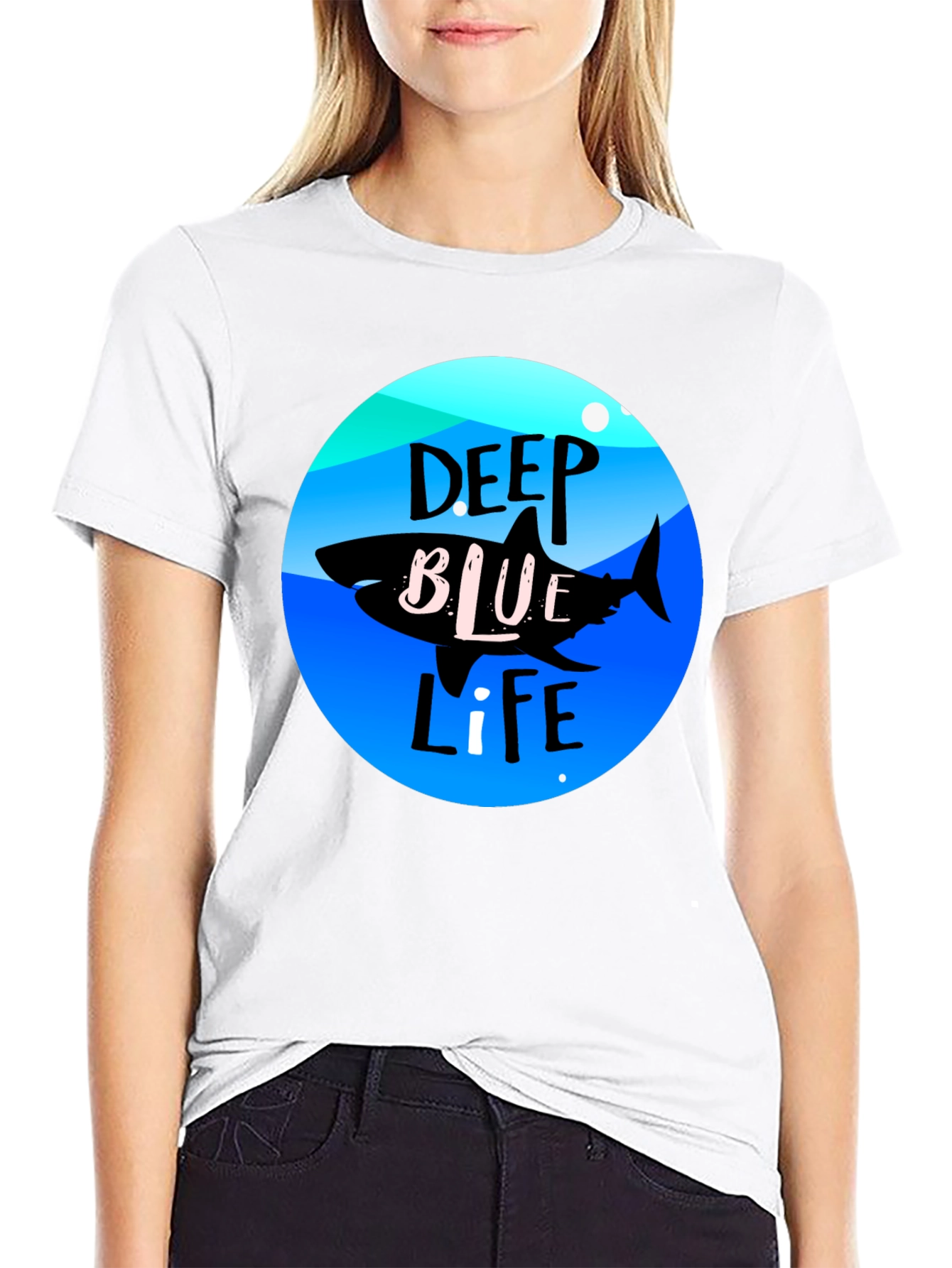 Deep Blue Life Shark Graphic Tee - Black