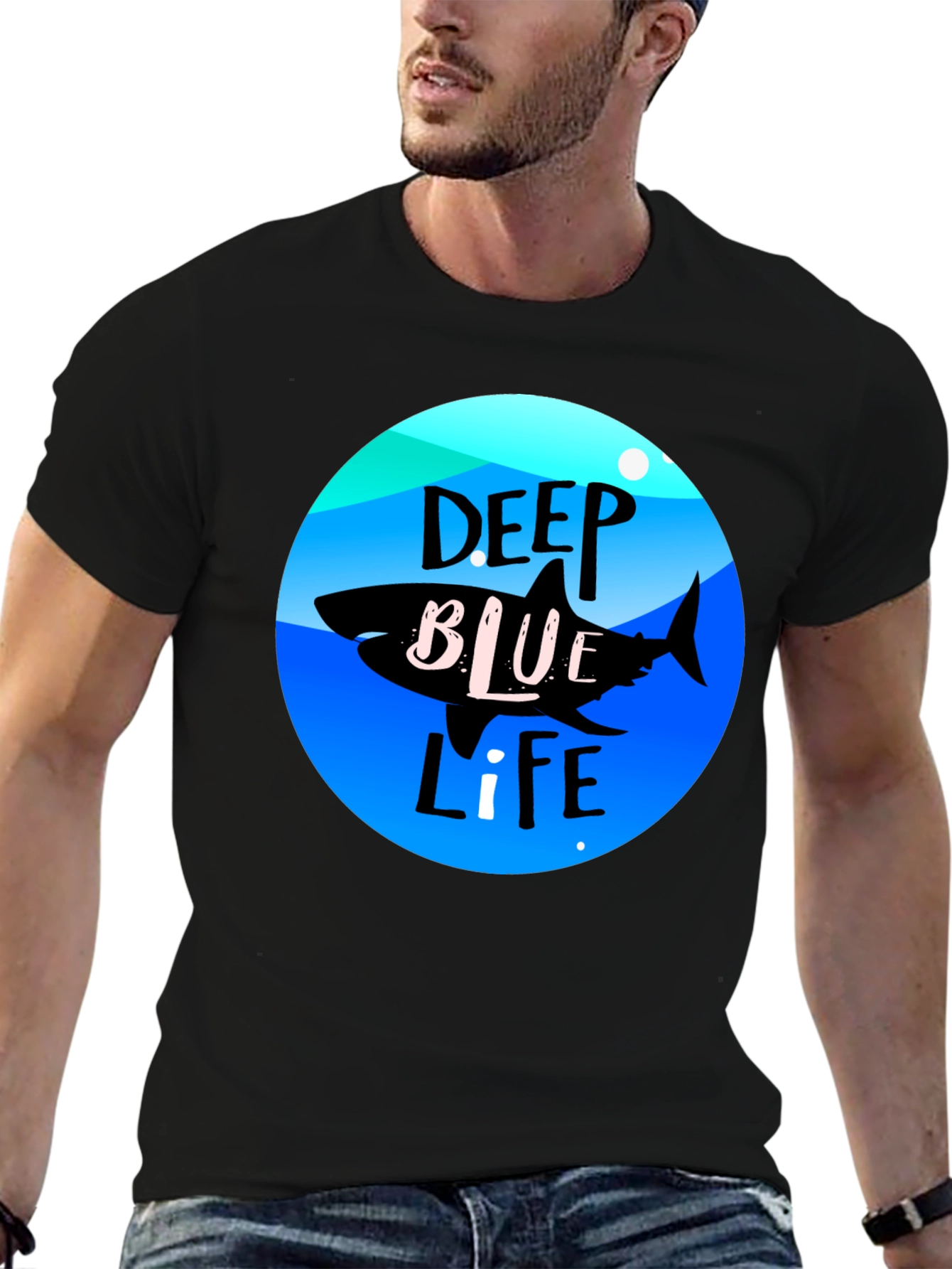 Deep Blue Life Shark Graphic Tee - Black