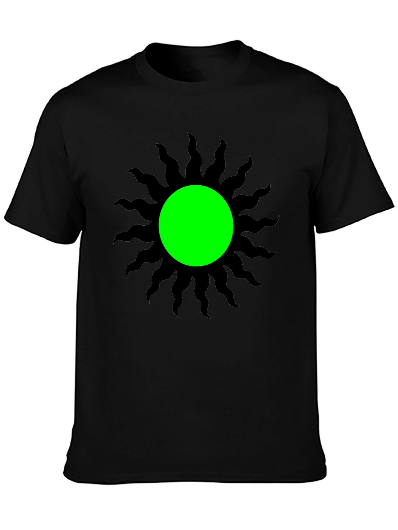 Black T-Shirt with Green Sun Graphic Tee
