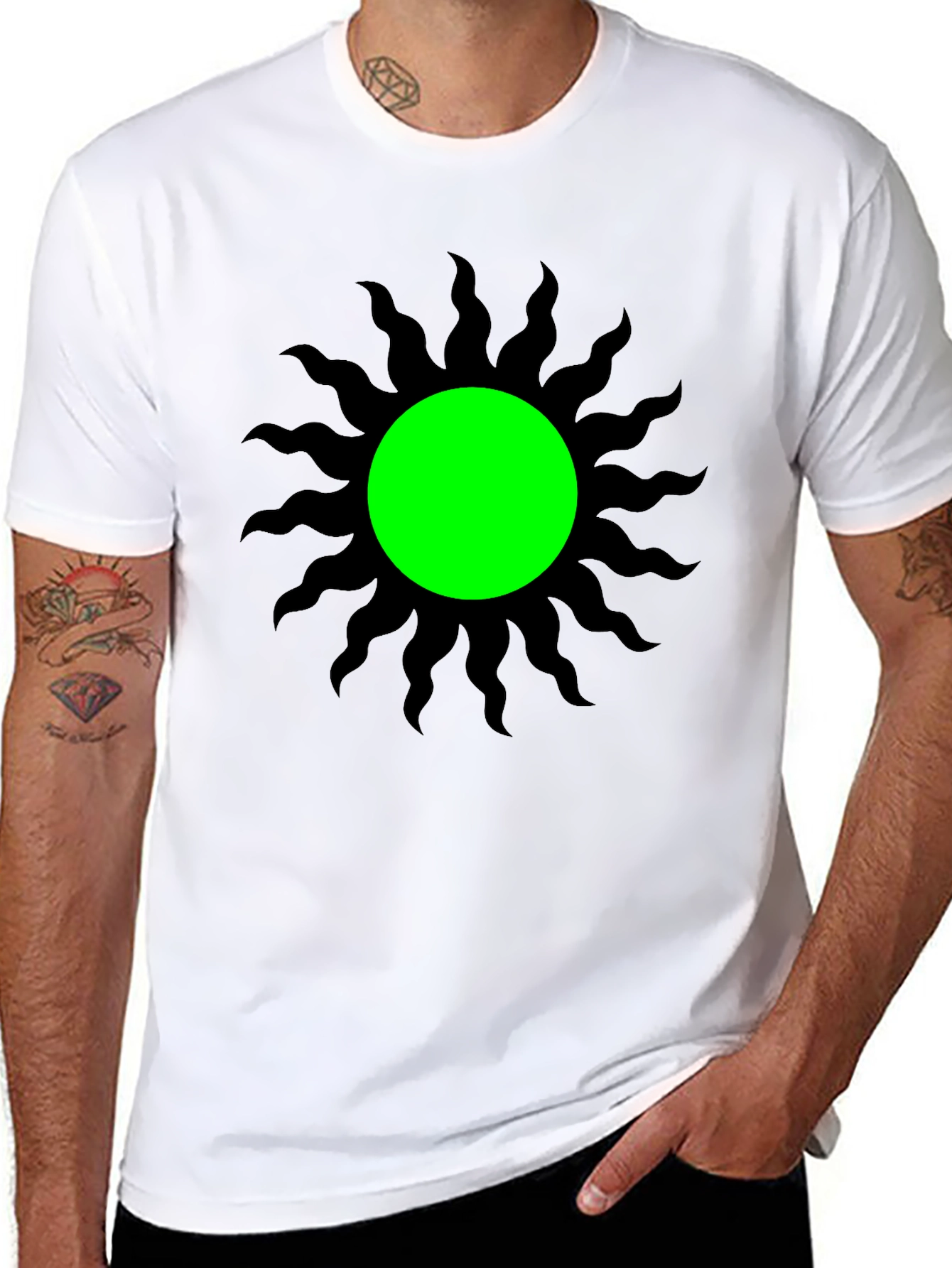 Black T-Shirt with Green Sun Graphic Tee