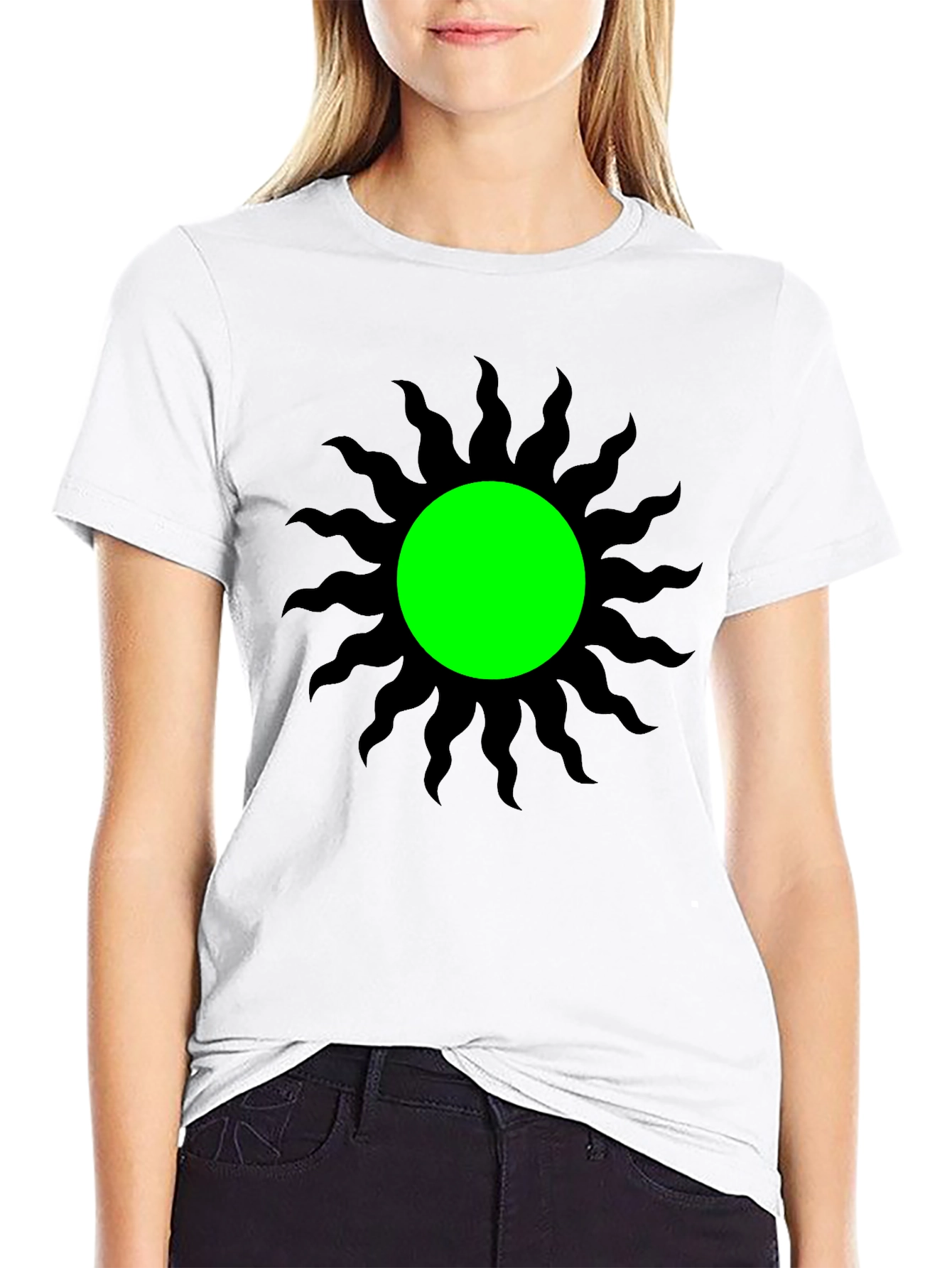 Black T-Shirt with Green Sun Graphic Tee
