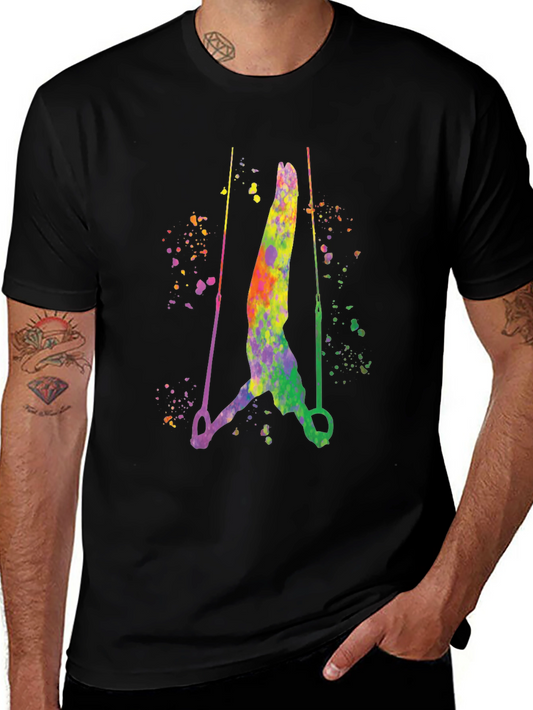 Gymnast Rings Watercolor Graphic Black T-Shirt