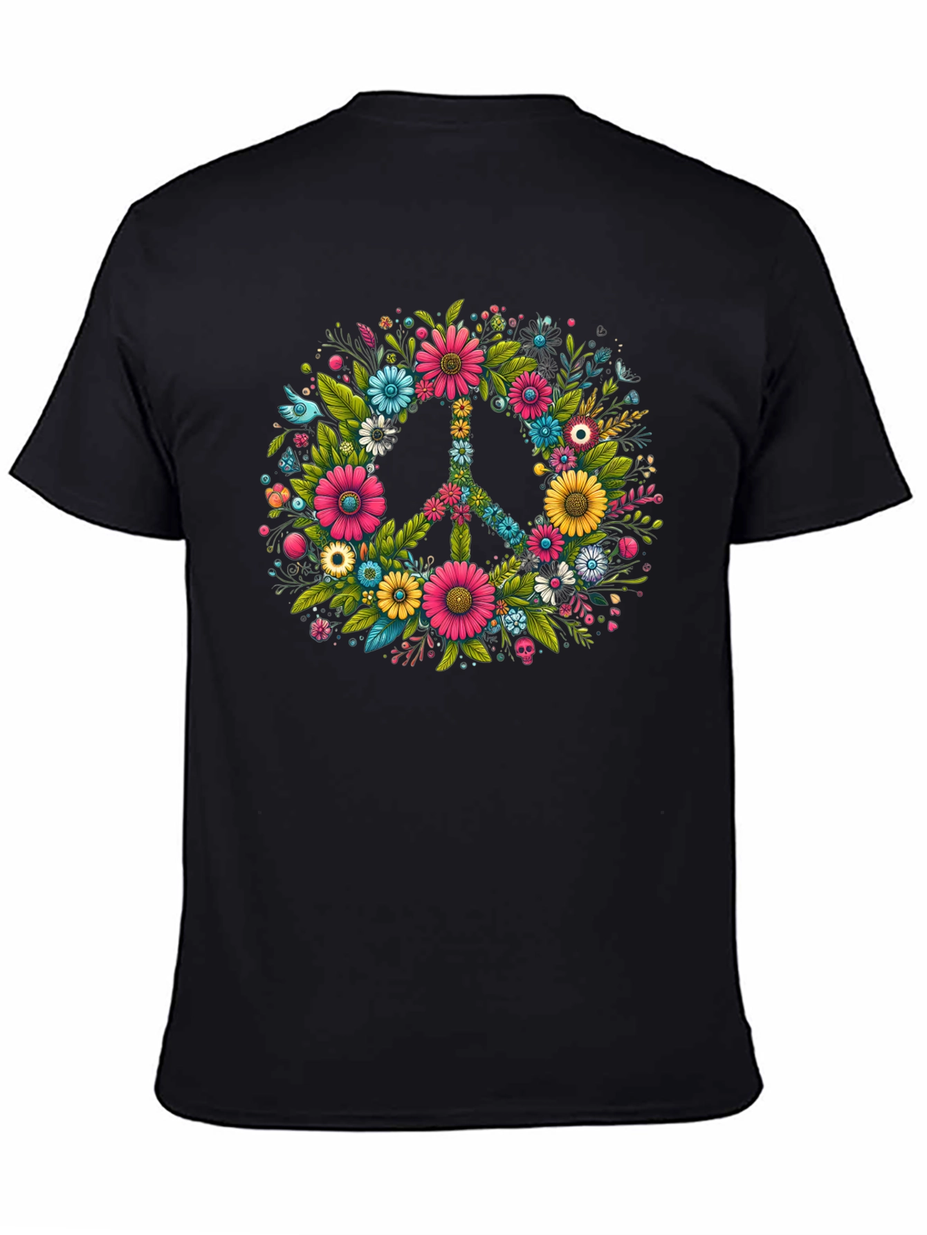 Floral Peace Sign Graphic Tee - Black