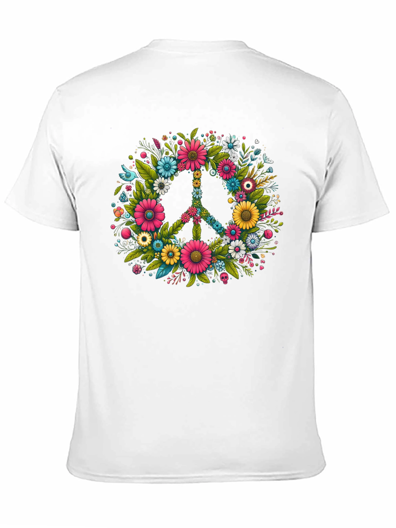 Floral Peace Sign Graphic Tee - Black
