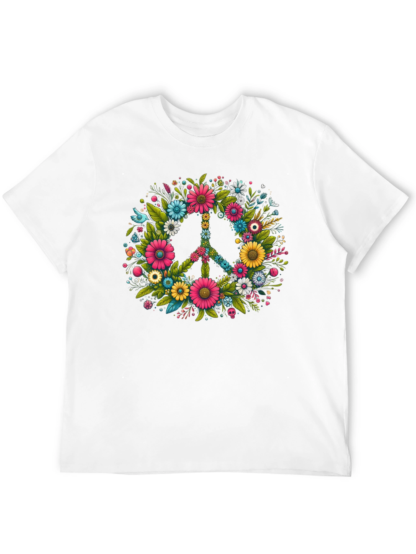 Floral Peace Sign Graphic Tee - Black