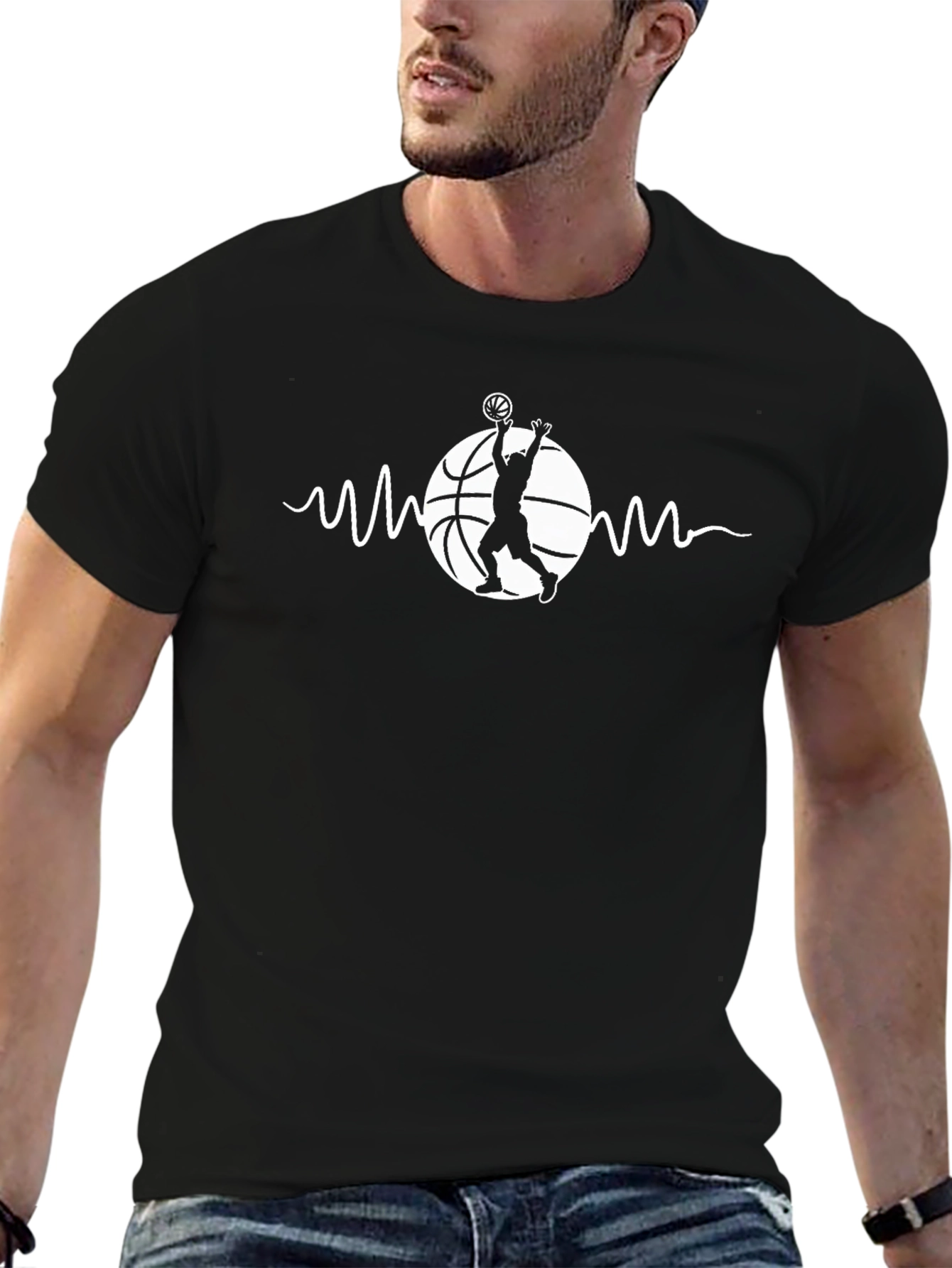 Basketball Heartbeat Graphic Tee - Black Cotton Shirt
