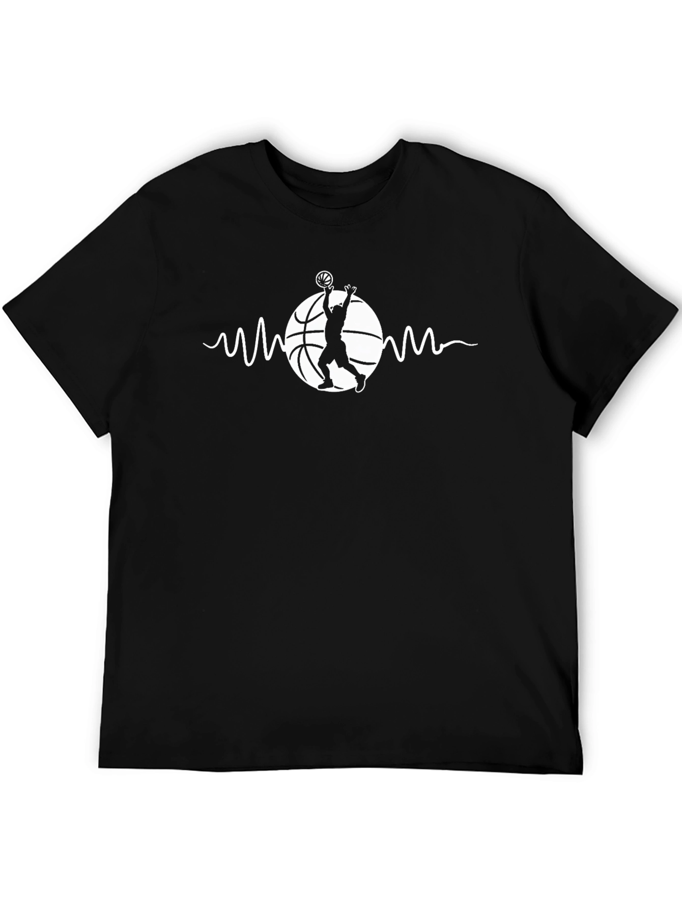 Basketball Heartbeat Graphic Tee - Black Cotton Shirt