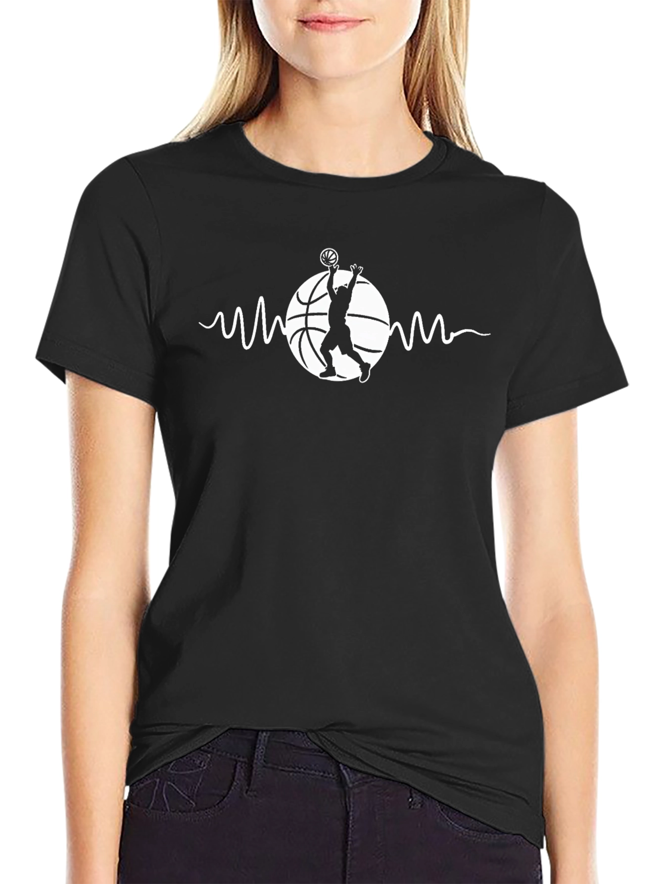 Basketball Heartbeat Graphic Tee - Black Cotton Shirt