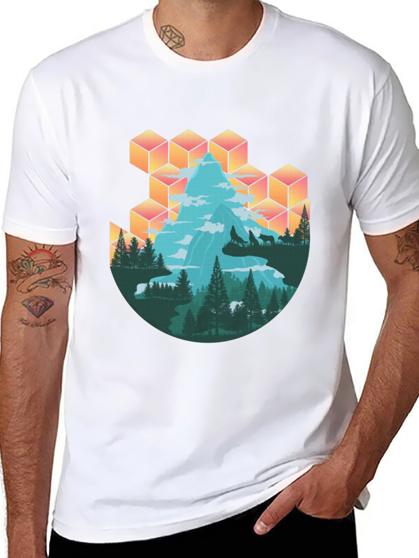 Mountain & Wolves Graphic Tee - Nature Lovers T-Shirt