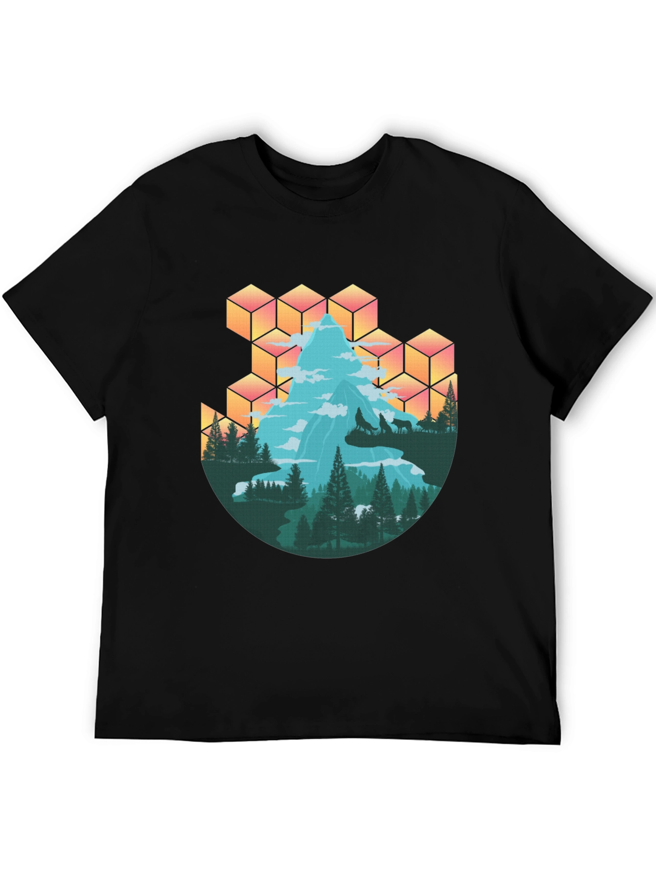 Mountain & Wolves Graphic Tee - Nature Lovers T-Shirt