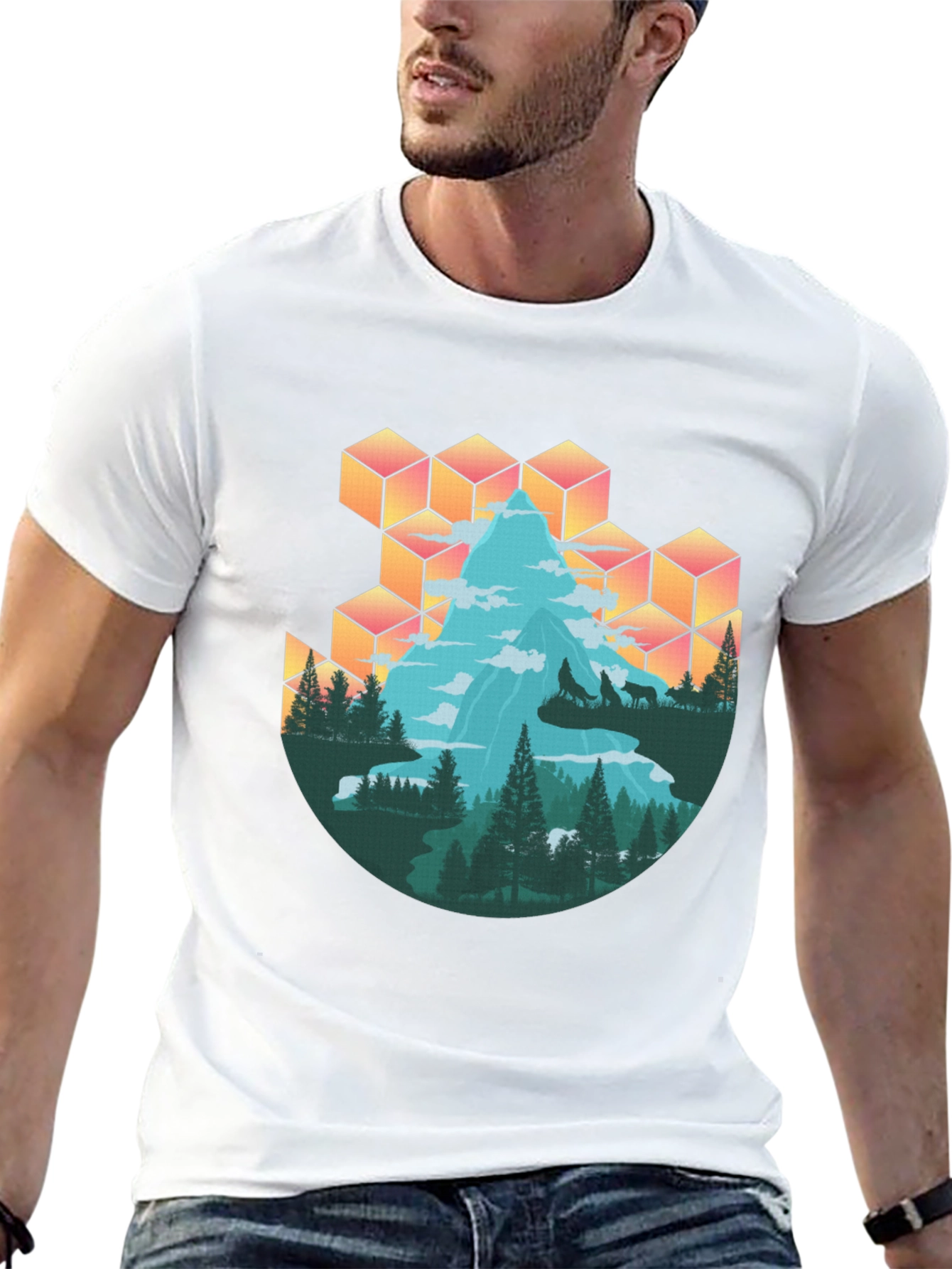 Mountain & Wolves Graphic Tee - Nature Lovers T-Shirt
