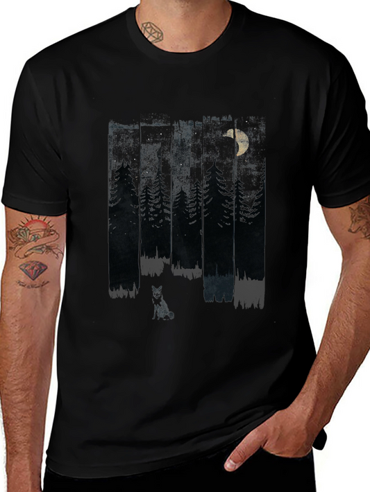 Midnight Forest Tee: Moonlit Pine & Fox Design