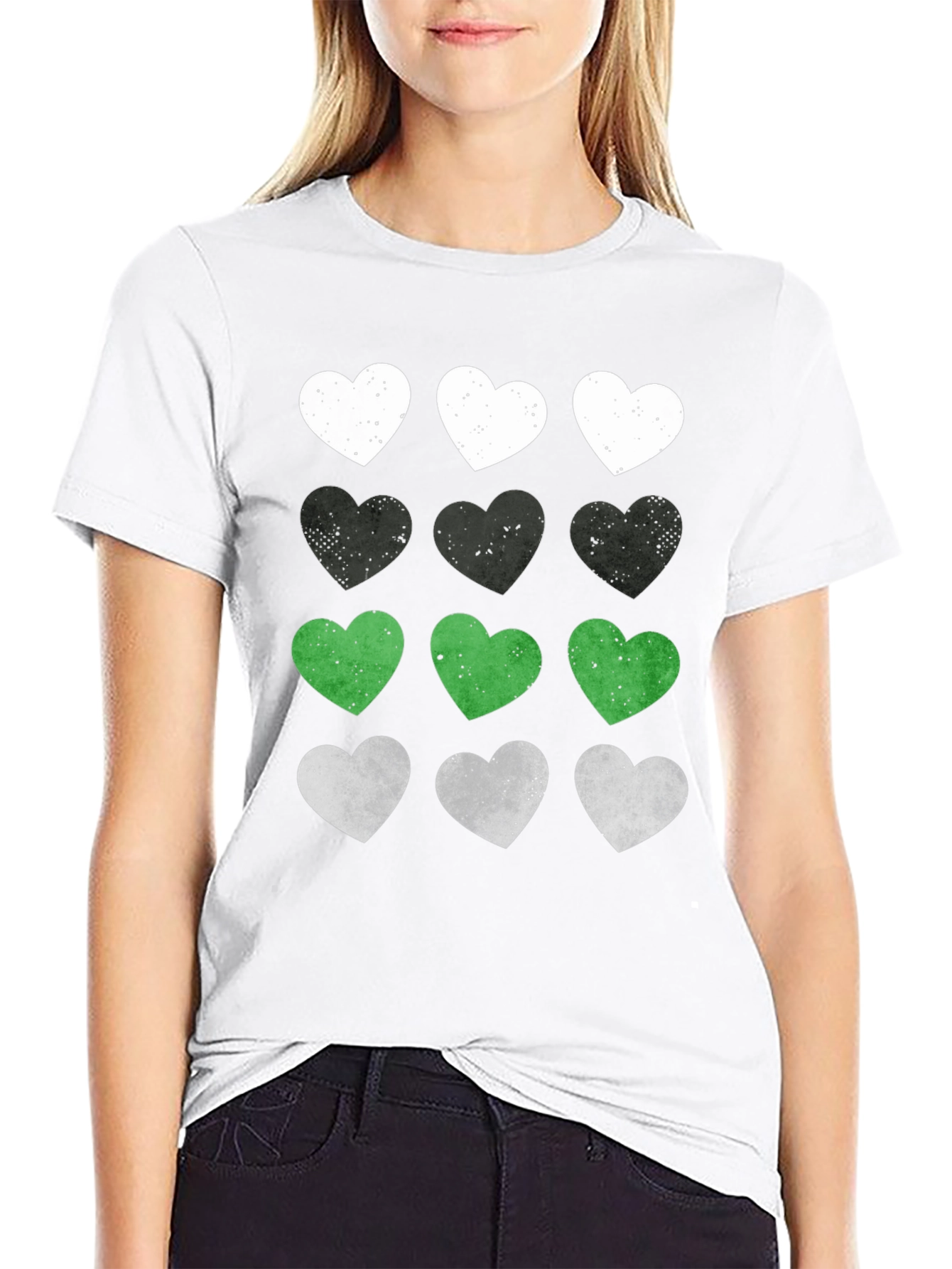 Heart Pattern Graphic Tee - Soft Cotton Blend