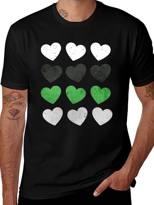 Heart Pattern Graphic Tee - Soft Cotton Blend