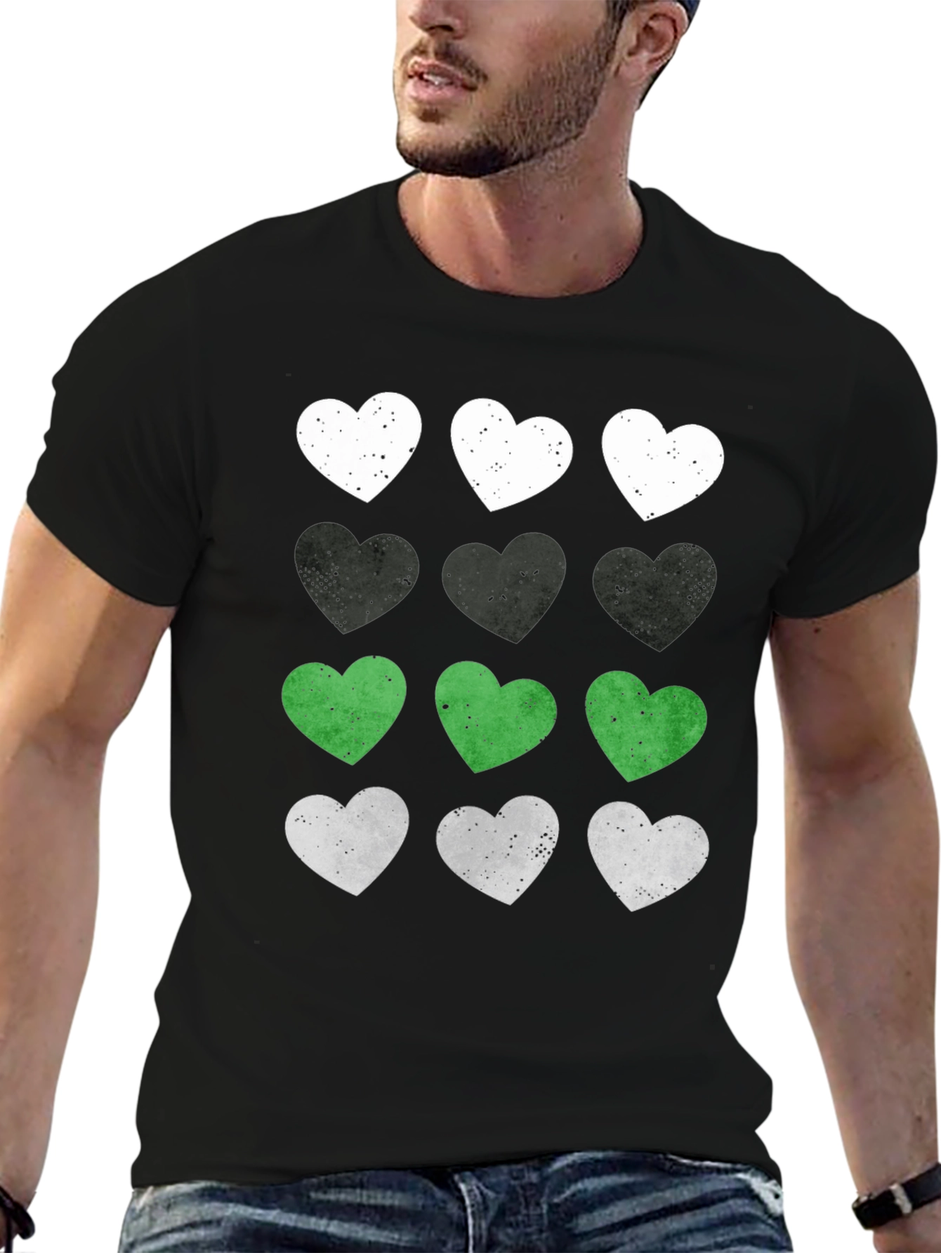Heart Pattern Graphic Tee - Soft Cotton Blend