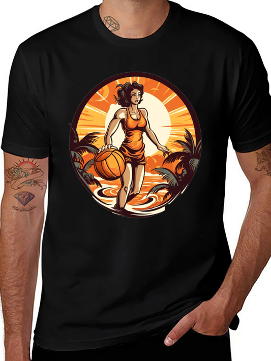 Tropical Basketball Girl Black Tee