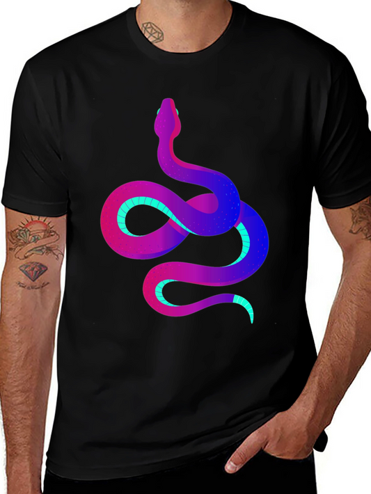 Vibrant Snake Graphic Tee - Stylish Mens Black T-Shirt