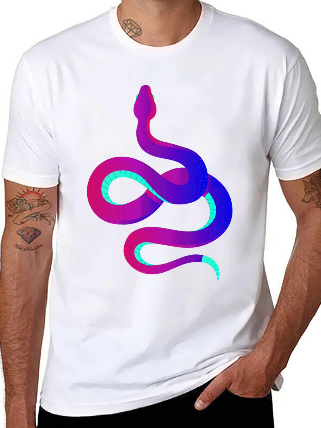 Vibrant Snake Graphic Tee - Stylish Mens Black T-Shirt