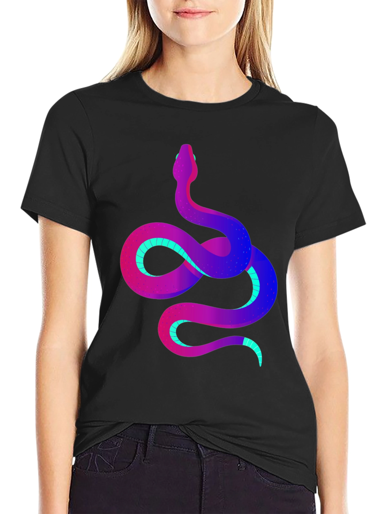 Vibrant Snake Graphic Tee - Stylish Mens Black T-Shirt