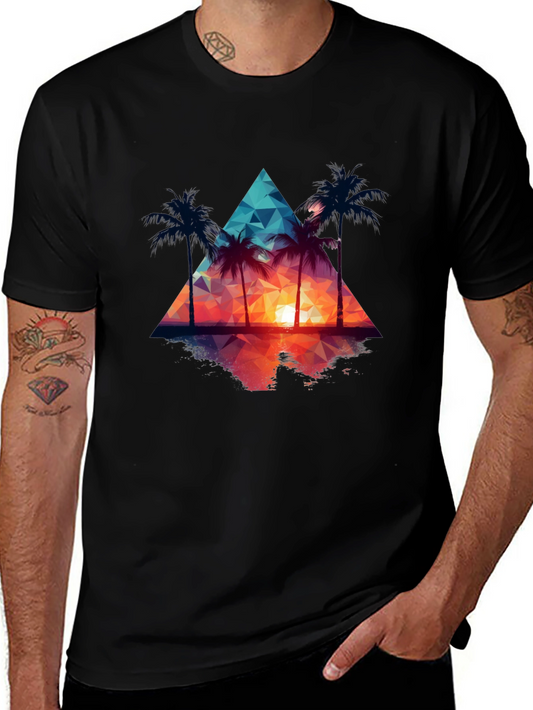 Sunset Palm Tree Triangle Graphic Tee