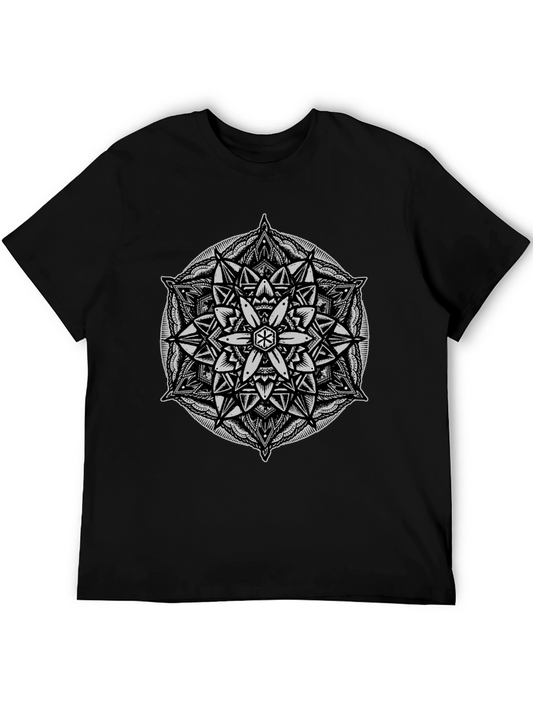 Geometric Mandala Graphic Tee - Black