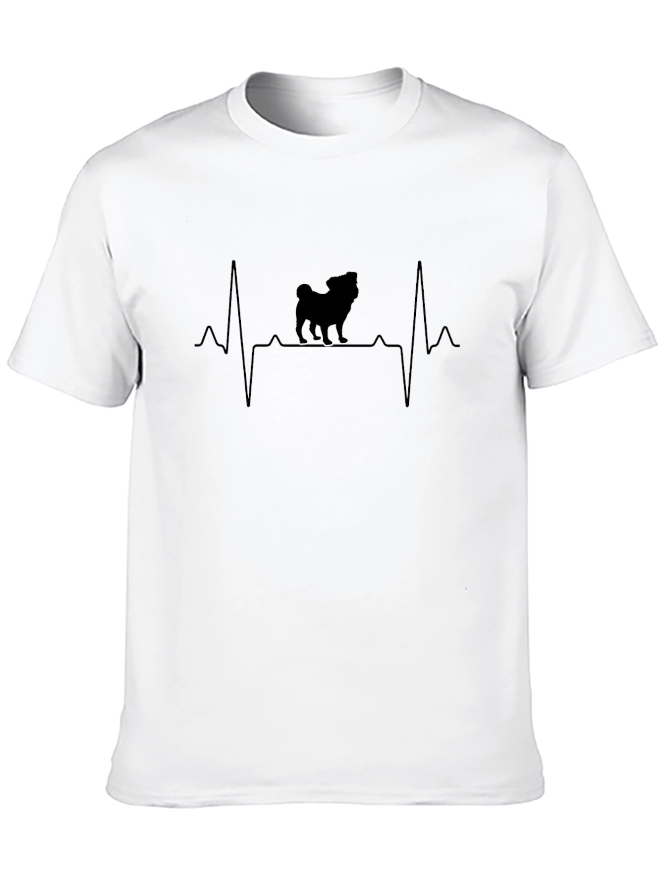 Pug Heartbeat Graphic T-Shirt - Black Cotton Tee