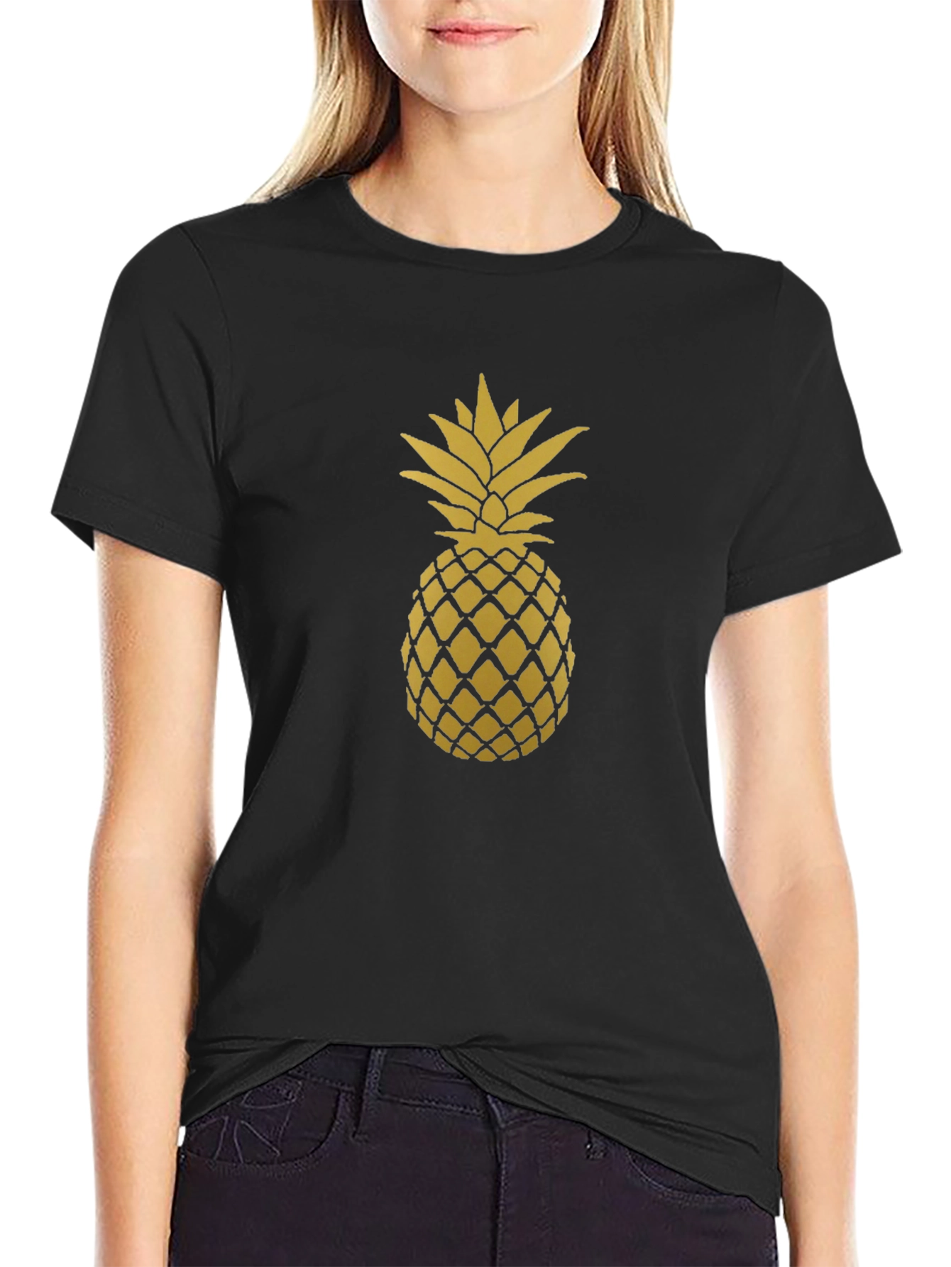 Pineapple Graphic Tee - Black Cotton T-Shirt