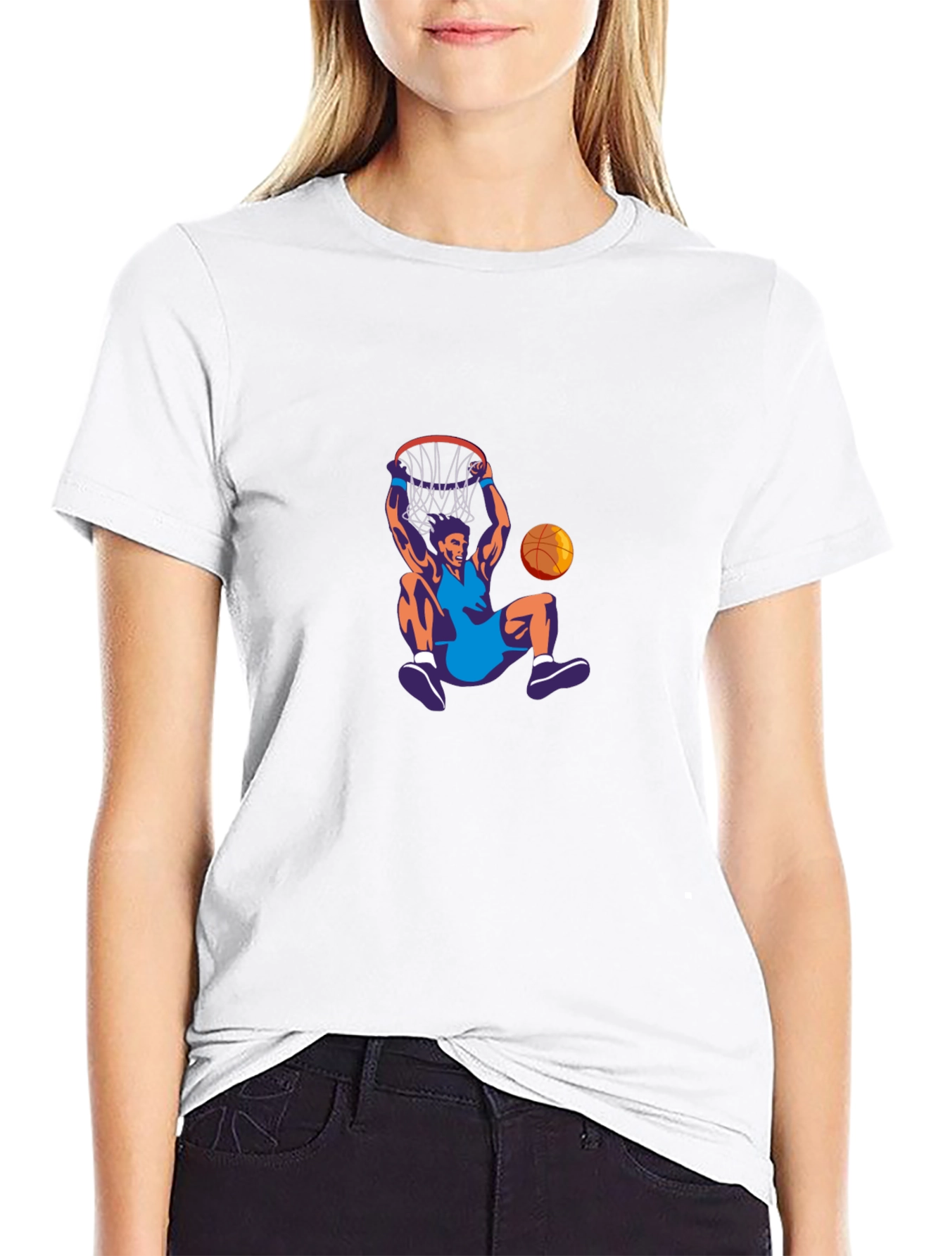 Basketball Dunk Graphic Tee - Black Crew Neck
