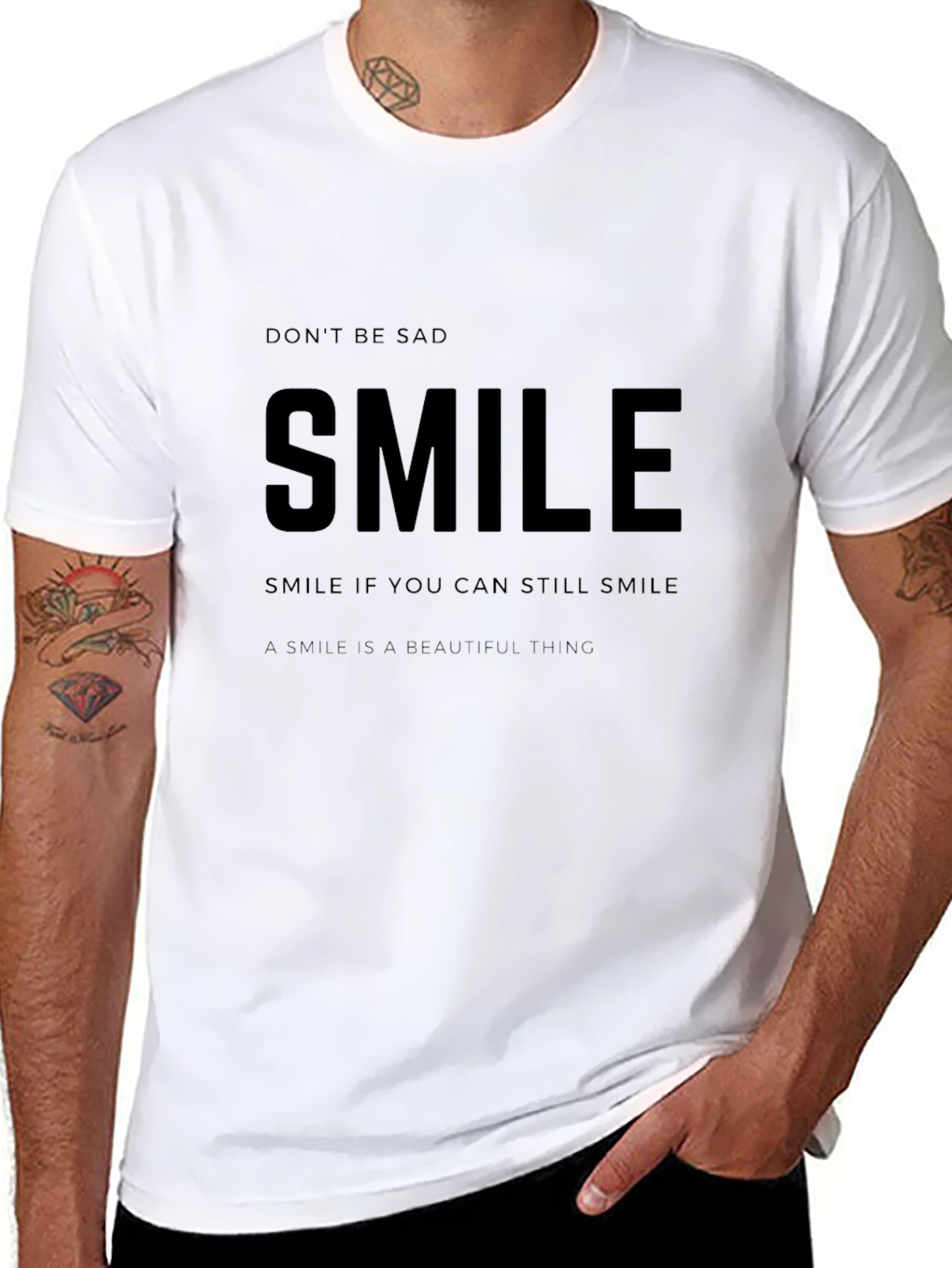 Smile Graphic T-Shirt - Dont Be Sad Black Tee