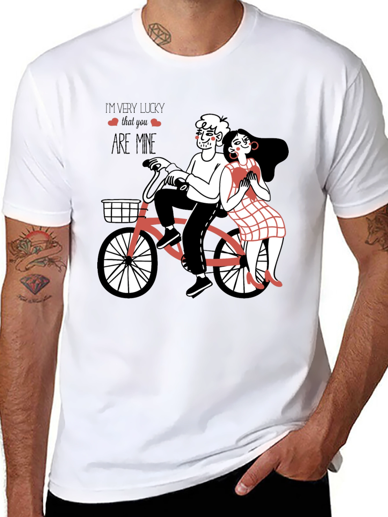 Lucky In Love Graphic Tee - Romantic Bicycle Design