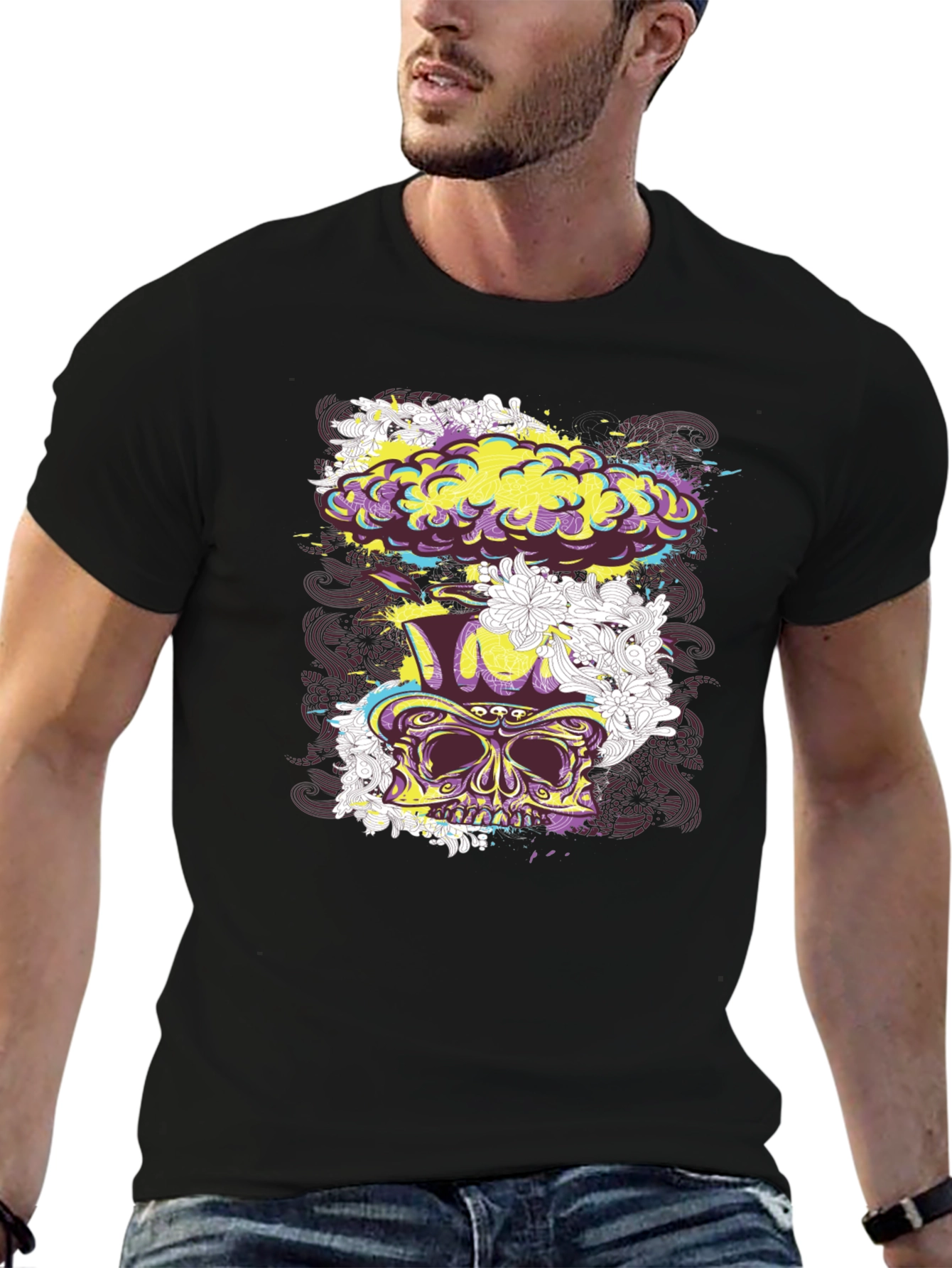 Skull Floral Explosion Graphic Tee