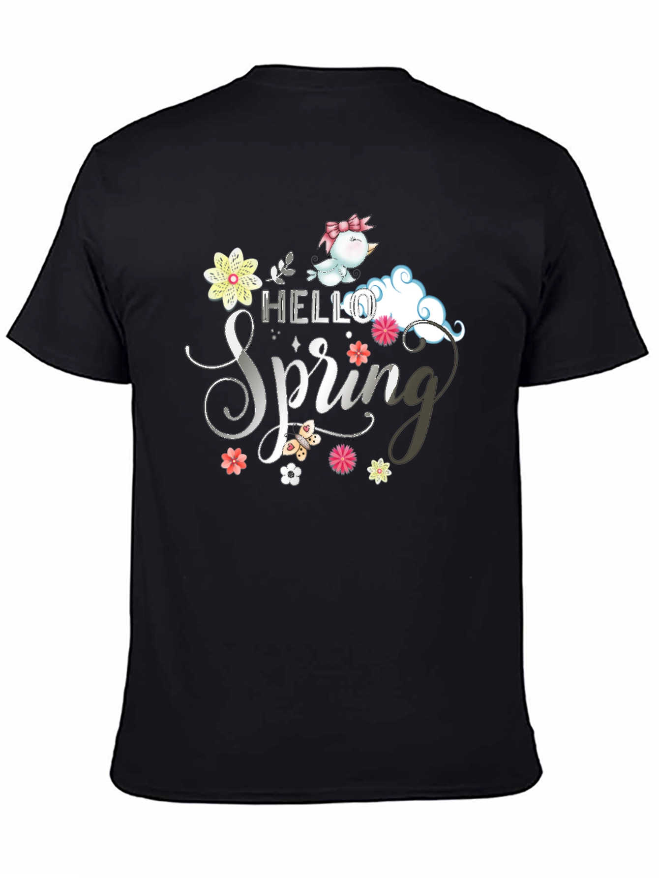 Hello Spring T-Shirt: Cute Bird & Floral Design