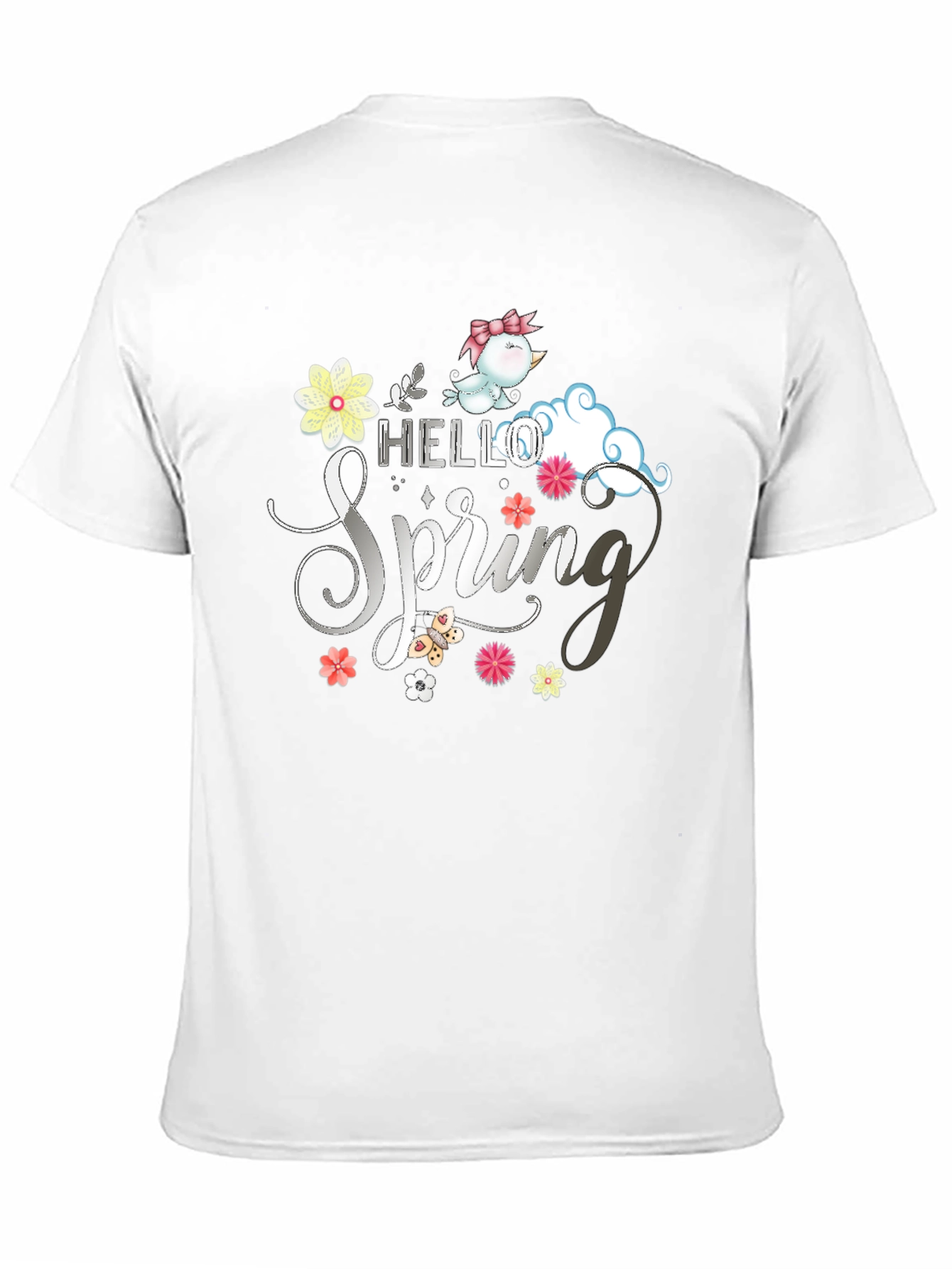 Hello Spring T-Shirt: Cute Bird & Floral Design