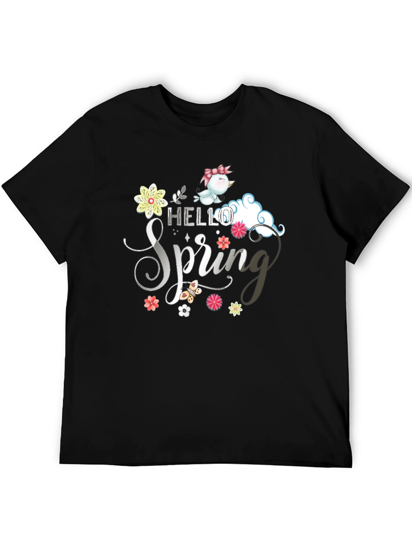 Hello Spring T-Shirt: Cute Bird & Floral Design
