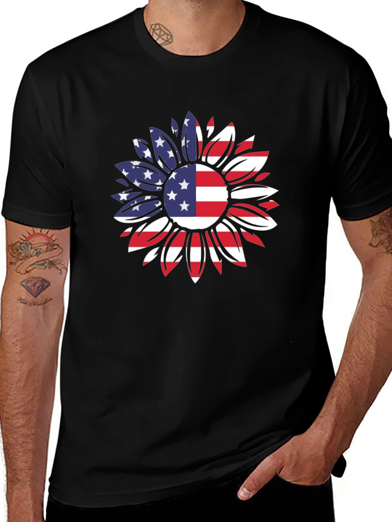 USA Flag Sunflower Graphic T-Shirt