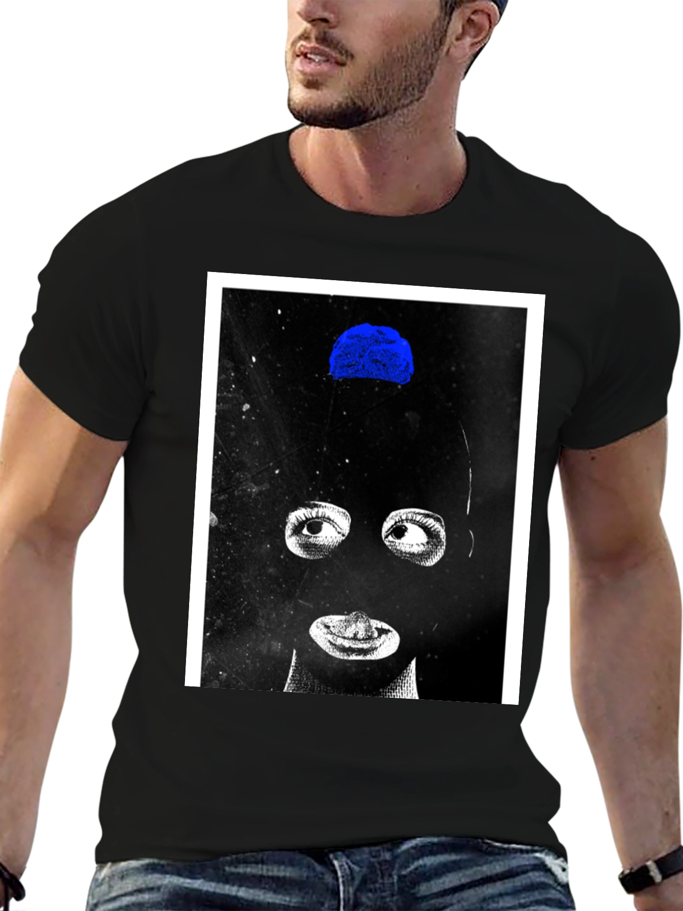 Abstract Mask Graphic T-Shirt - Black