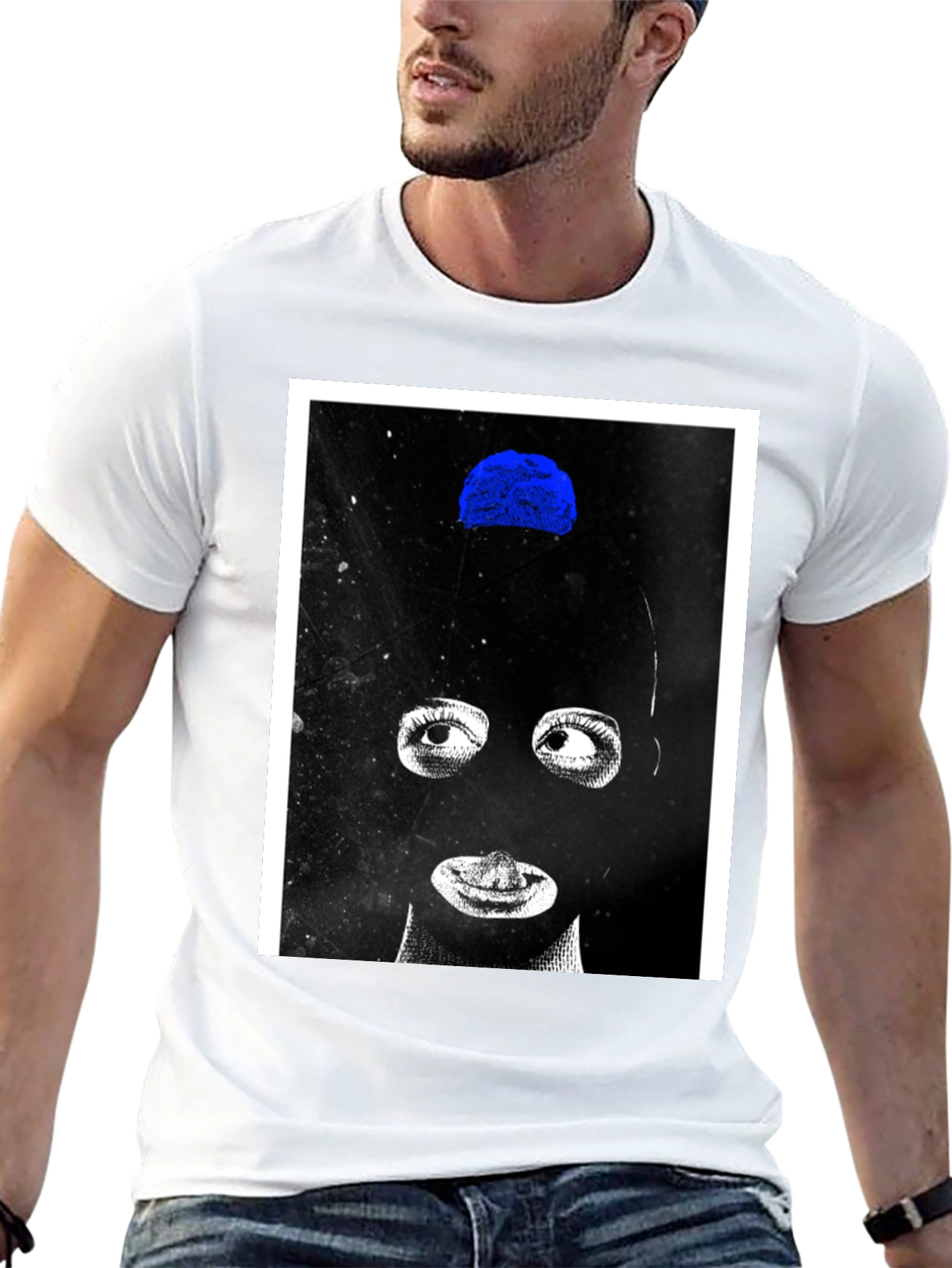 Abstract Mask Graphic T-Shirt - Black