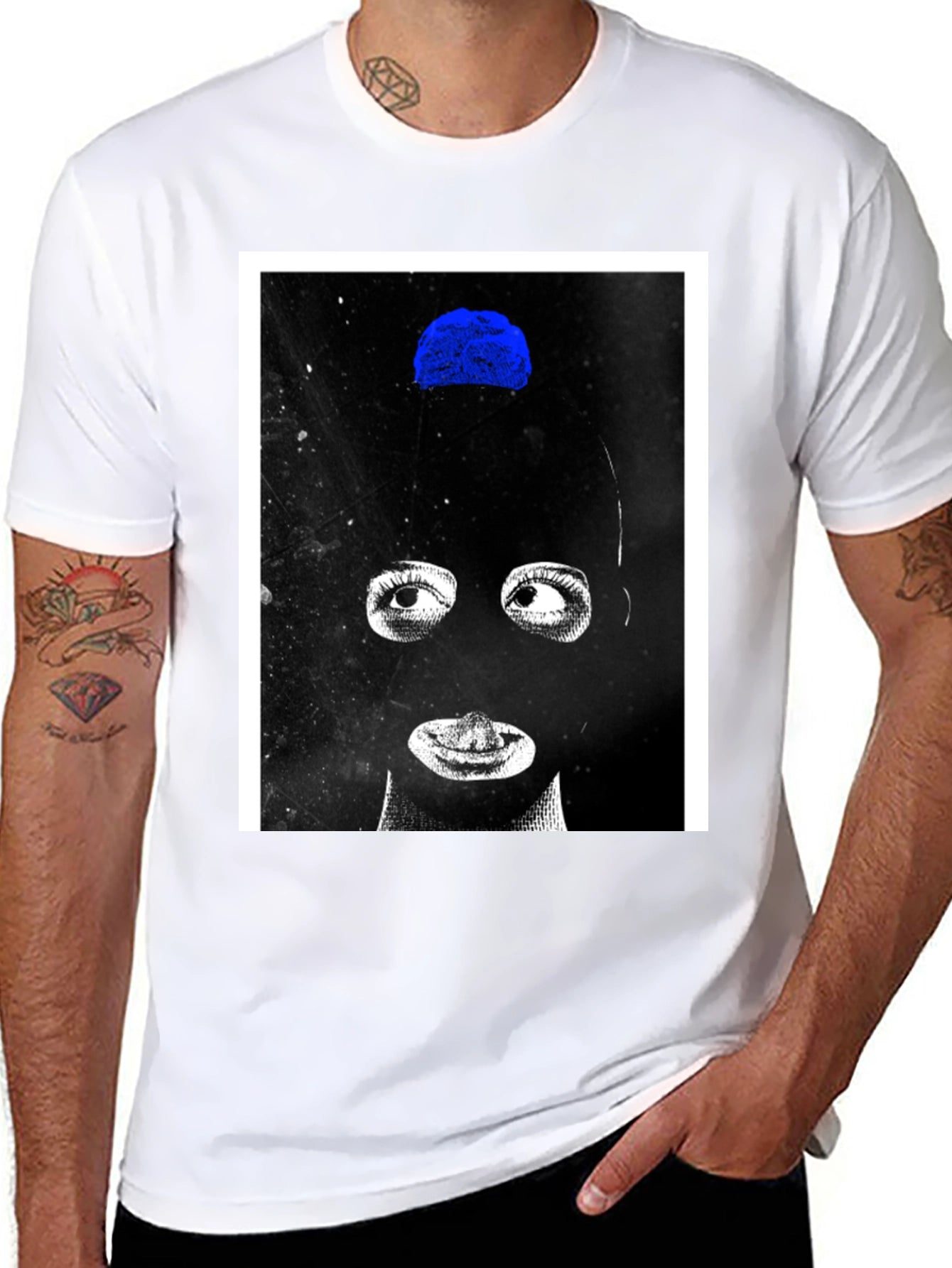 Abstract Mask Graphic T-Shirt - Black