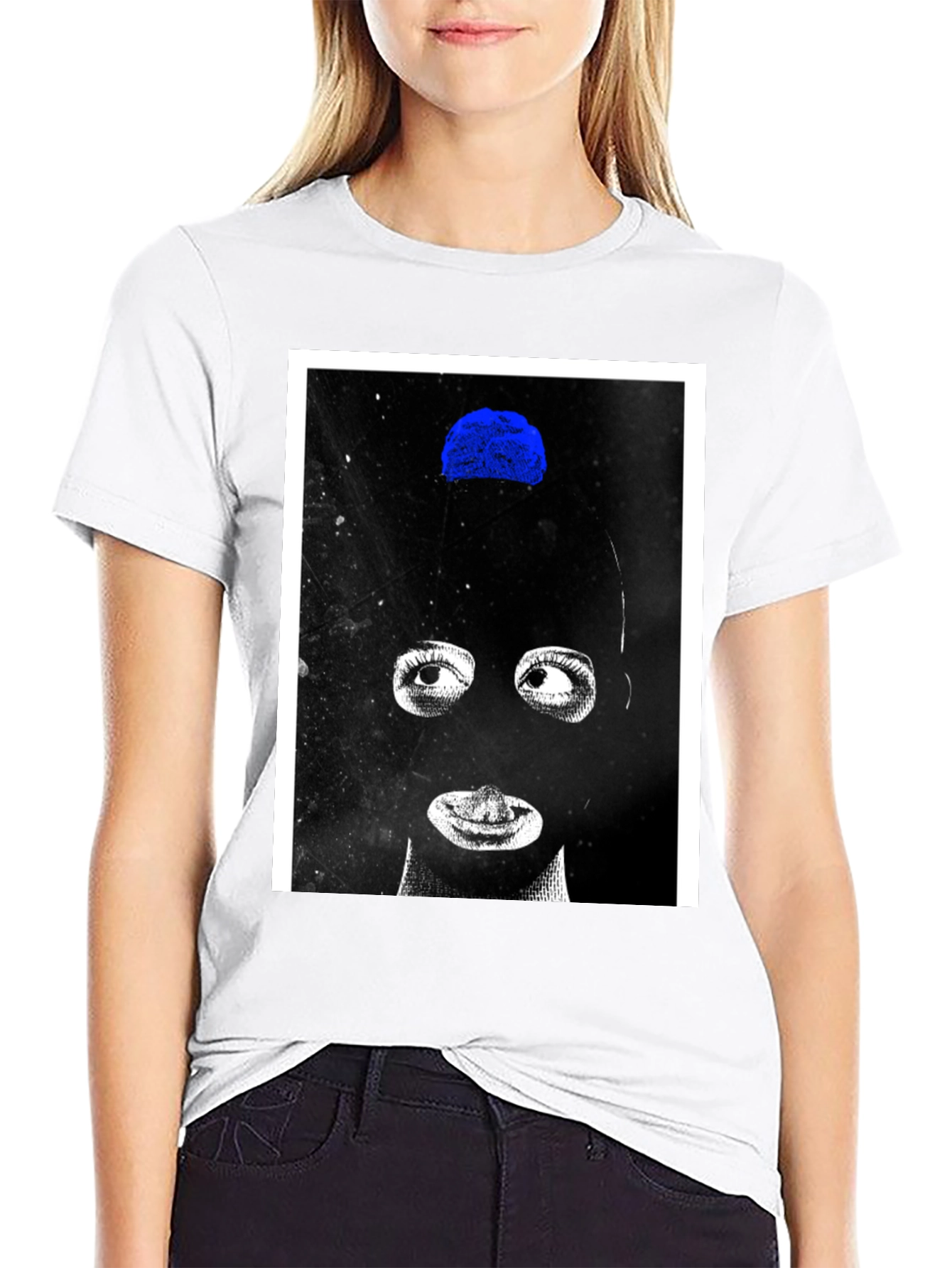 Abstract Mask Graphic T-Shirt - Black