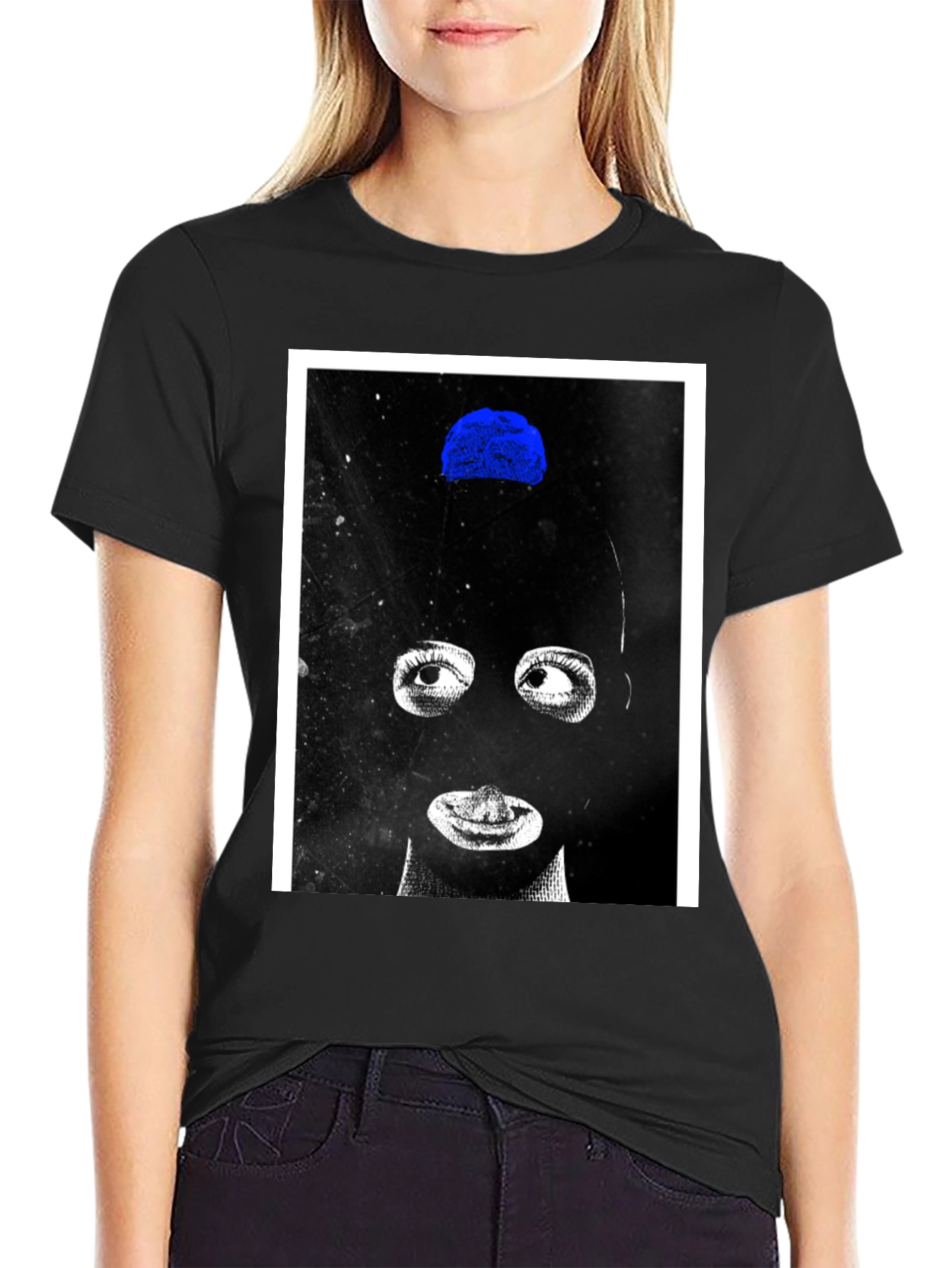 Abstract Mask Graphic T-Shirt - Black