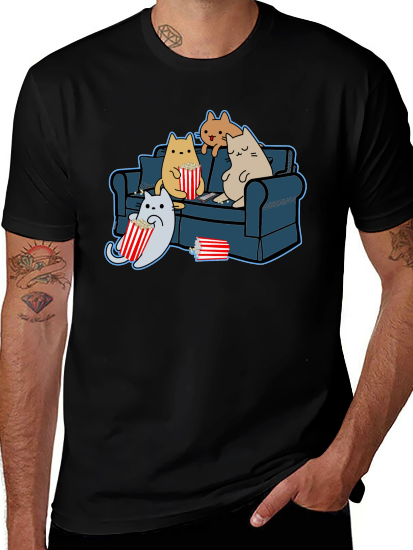 Cats Watching Movie T-Shirt - Soft Cotton Tee