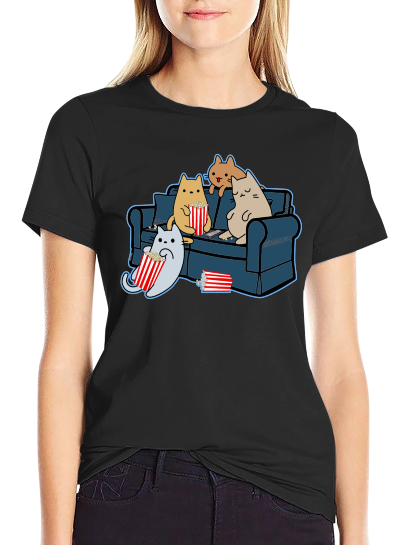 Cats Watching Movie T-Shirt - Soft Cotton Tee