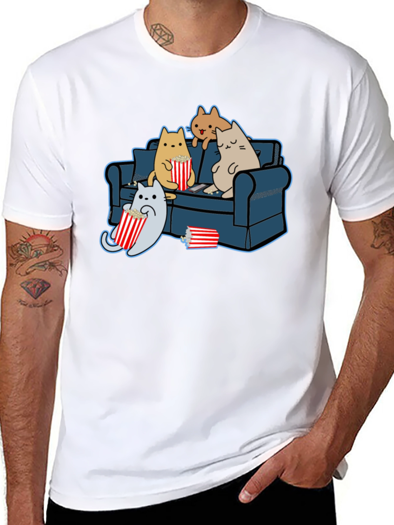 Cats Watching Movie T-Shirt - Soft Cotton Tee
